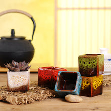 High Temperature Kiln Small Flower Pots Square Simple Multicolored Ceramic Mini Multi-meat Thumb Basin Chinese Wind Color Kiln