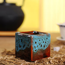 High Temperature Kiln Small Flower Pots Square Simple Multicolored Ceramic Mini Multi-meat Thumb Basin Chinese Wind Color Kiln